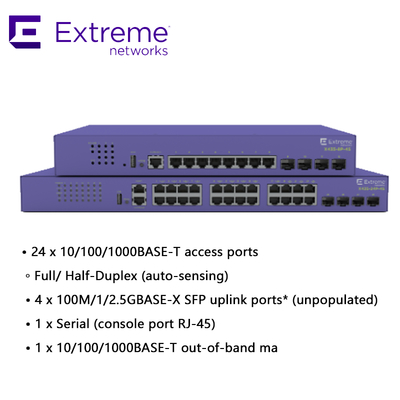 ফুল হাফ ডুপ্লেক্স 802.3at Poe X435 Extreme Network AVB সুইচ 24T-4S 48 পোর্ট 216Gbps