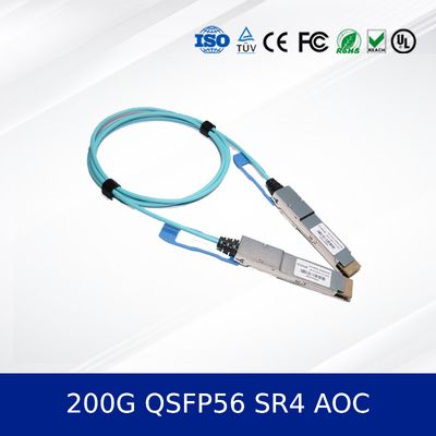 অপটিক্যাল ট্রান্সসিভার মডিউল 200G QSFP56 SR4 AOC 3m ক্যাবল 200G ইথারনেট OM4 MMF এর জন্য, কম শক্তি, CMIS সামঞ্জস্যপূর্ণ