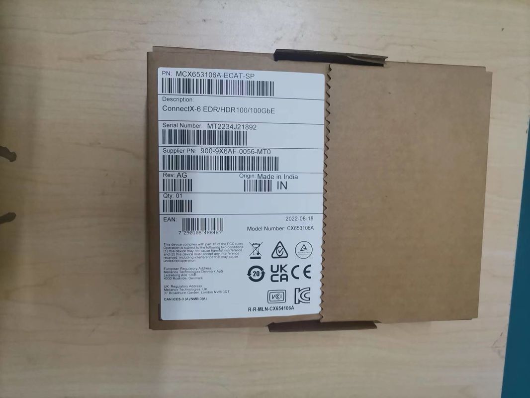 MCX653105A-ECAT ConnectX-6 VPI অ্যাডাপ্টার কার্ড 100Gb/S HDR100 EDR IB 100GbE সিঙ্গল পোর্ট QSFP56