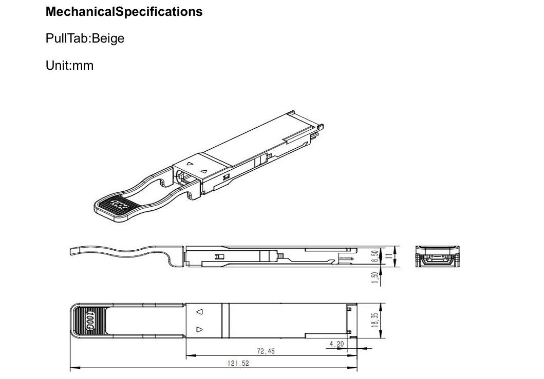 ইথারনেট নেটওয়ার্ক 100m SR4 100G QSFP28 ফাইবার অপটিক ট্রান্সিভার মডিউল IEEE 802.3bm এর সাথে এবং সামঞ্জস্যপূর্ণ