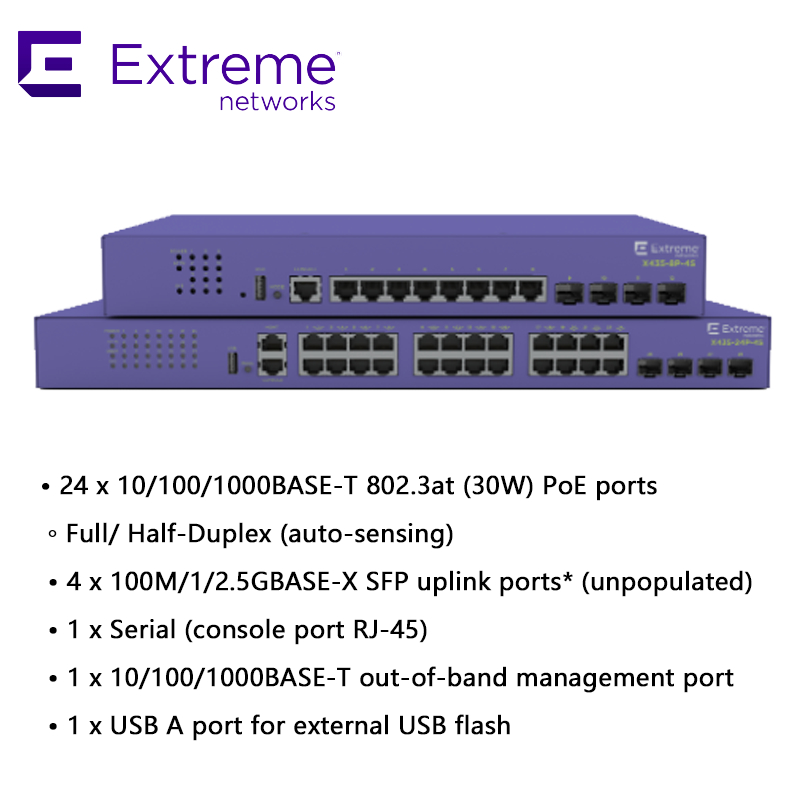 24P এক্সট্রিম নেটওয়ার্ক X435 AVB সুইচ X435 4S 68Gbps 50.6Mpps নতুন এবং মূল